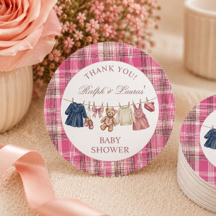 Pegatina Redonda Agradecimiento de baby shower de lujo Bear Pink Pr