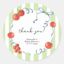 Pegatina Redonda Agradecimiento de baby shower de tomate acuarela