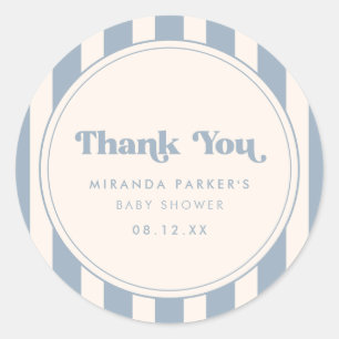 Pegatina Redonda Agradecimiento de Baby Shower Minimalista de Rayas