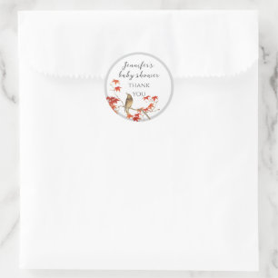Pegatina Redonda Agradecimiento de Baby Shower Vintage Watercolor B