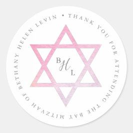 Pegatina Redonda Agradecimiento de Bat Mitzvah con Acuarela