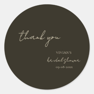 Pegatina Redonda Agradecimiento de boda con caligrafía verde oscuro