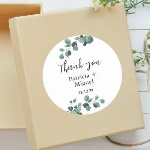 Pegatina Redonda Agradecimiento de Boda con Eucalipto de Greenery M