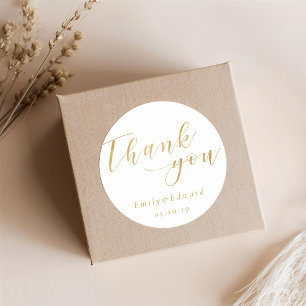 Pegatina Redonda Agradecimiento de boda con letra dorada elegante