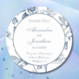 Pegatina Redonda Agradecimiento de boda cristiana Blue Chinoiserie