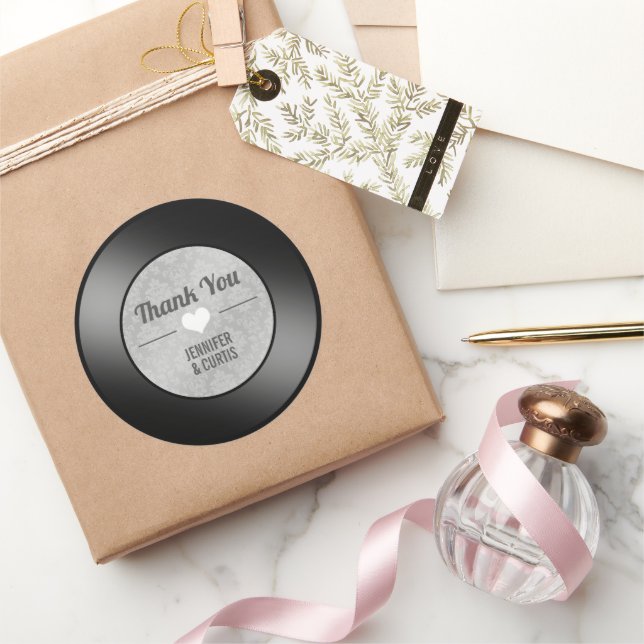 Pegatina Redonda Agradecimiento de boda de disco de vinilo retro (Regalar)