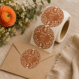 Pegatina Redonda Agradecimiento de boda de terracota floral mexican