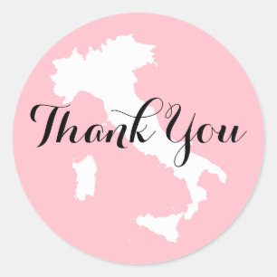 Pegatina Redonda Agradecimiento de boda en Italia Blanco Rosa y Neg