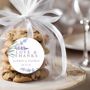 Pegatina Redonda Agradecimiento de boda floral de lavanda en acuare