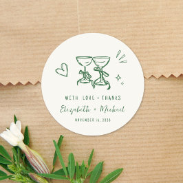 Pegatina Redonda Agradecimiento de Boda Verde Crema Caprichoso Dibu