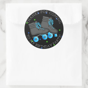 Pegatina Redonda Agradecimiento de cumpleaños de patines de ruedas 