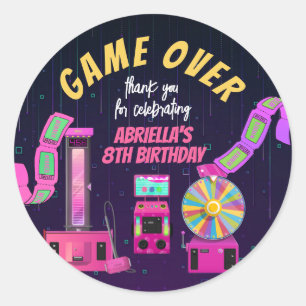Pegatina Redonda Agradecimiento de cumpleaños por juegos y arcade