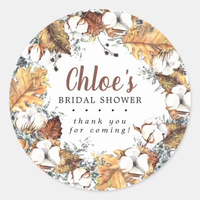 Pegatina Redonda Agradecimiento de Desayuno Nupcial de Otoño Floral (Anverso)