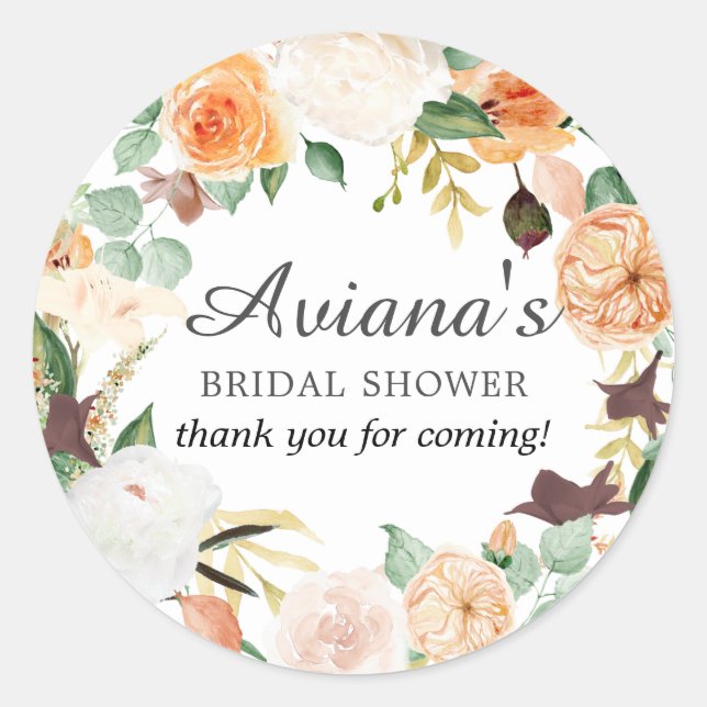 Pegatina Redonda Agradecimiento de Desayuno Nupcial Floral Otoñal R (Anverso)