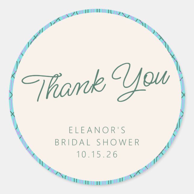 Pegatina Redonda Agradecimiento de Despedida de Soltera Azul Verde  (Anverso)