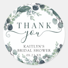 Pegatina Redonda Agradecimiento de Despedida de Soltera con Eucalip