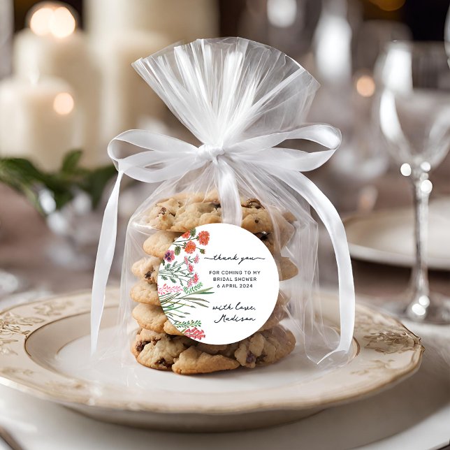 Pegatina Redonda Agradecimiento de Despedida de Soltera con Flores  (Wildflower Bridal Shower Thank You Classic Round Sticker)
