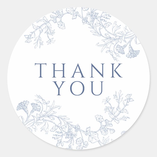 Pegatina Redonda Agradecimiento de Despedida de Soltera Floral Azul (Anverso)