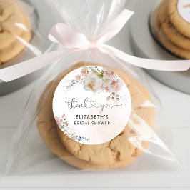 Pegatina Redonda Agradecimiento de Despedida de Soltera Floral Rosa