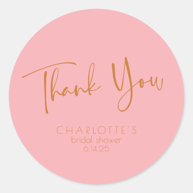 Pegatina Redonda Agradecimiento de Despedida de Soltera Rosa Script (Anverso)