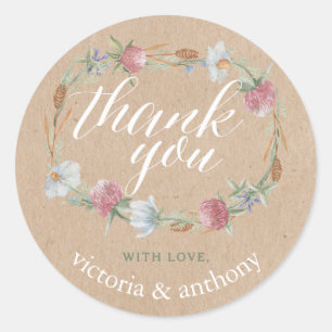 Pegatina Redonda Agradecimiento De Flor Silvestre En La Boda De Kra