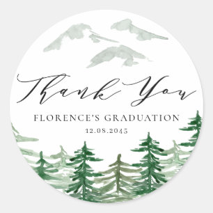 Pegatina Redonda Agradecimiento de Graduación Bosque Forestal Acuar