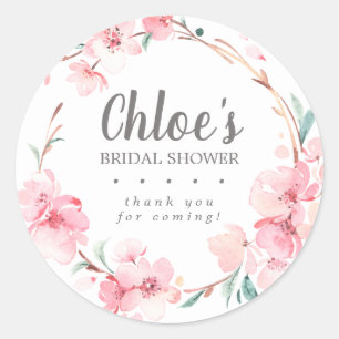 Pegatina Redonda Agradecimiento de la Ducha de Novia Floral Rosa Rú