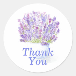 Pegatina Redonda Agradecimiento de lavanda en acuarela pintada a ma