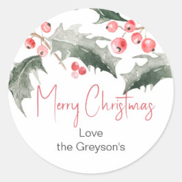Pegatina Redonda Agradecimiento de Navidad en Acuarela