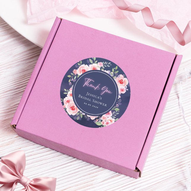 Pegatina Redonda Agradecimiento de Pink & Purple Floral Neon para D (Subido por el creador)