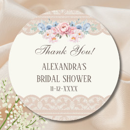 Pegatina Redonda Agradecimiento de Regadera de Novia de Encaje Flor