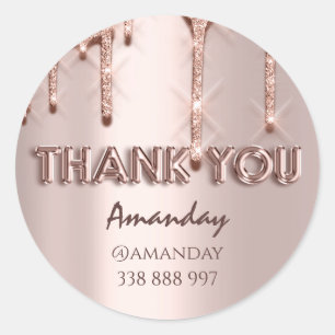 Pegatina Redonda agradecimiento Dirección de nombre Purpurina Drips