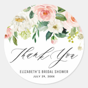 Pegatina Redonda Agradecimiento Floral Acuarela Rosa Melocotón Romá