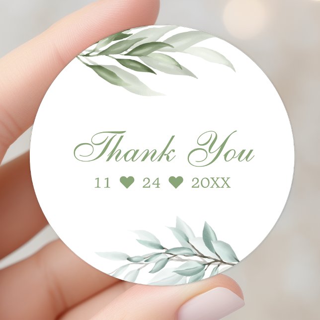 Pegatina Redonda Agradecimiento Floral Acuarela Rústica Verde (Subido por el creador)