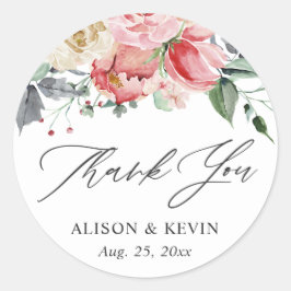 Pegatina Redonda Agradecimiento floral de rosa crema en acuarela