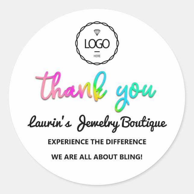 Pegatina Redonda Agradecimiento Holographic Script Name Logo White (Anverso)