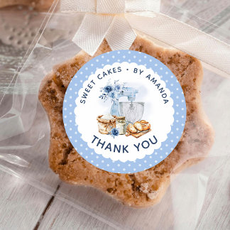 Pegatina Redonda Agradecimiento Mezclador Azul Panadería Artesanal 