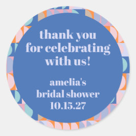 Pegatina Redonda Agradecimiento moderno azul violeta para la ducha 