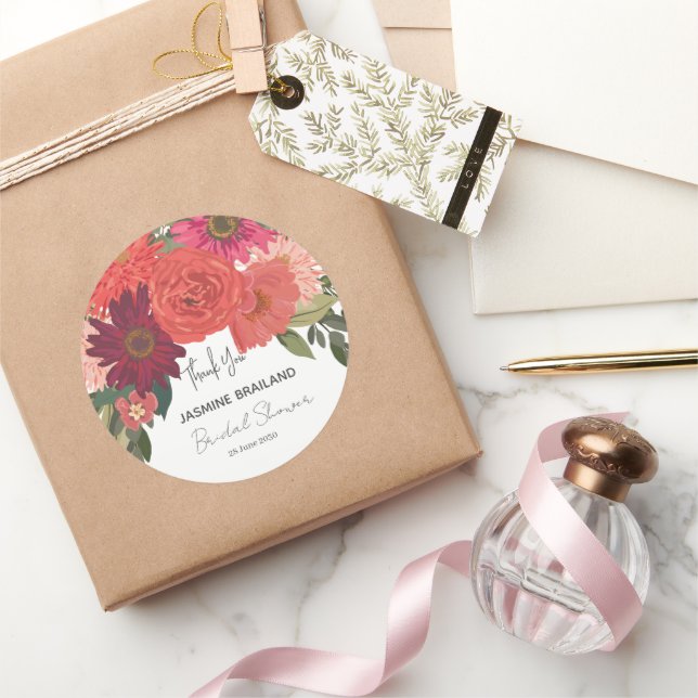 Pegatina Redonda Agradecimiento Moderno de Ducha Nupcial Floral de  (Regalar)
