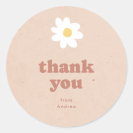 Pegatina Redonda Agradecimiento Neutral Retro Daisies Baby Shower