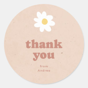 Pegatina Redonda Agradecimiento Neutral Retro Daisies Baby Shower