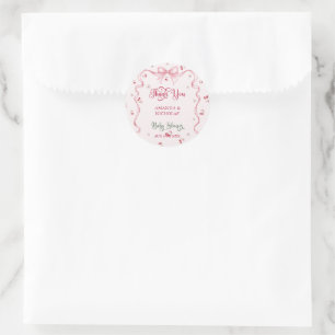 Pegatina Redonda Agradecimiento para Baby Shower Cherry Bow