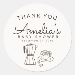 Pegatina Redonda Agradecimiento para baby shower con tema de café m