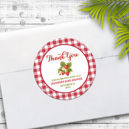 Pegatina Redonda Agradecimiento para Baby Shower con tema de Fresa