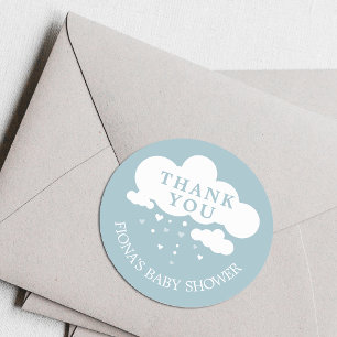 Pegatina Redonda Agradecimiento para Baby Shower Cute Cloud Rain He
