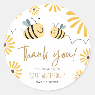 Pegatina Redonda Agradecimiento para Baby Shower de Abeja Amarilla 