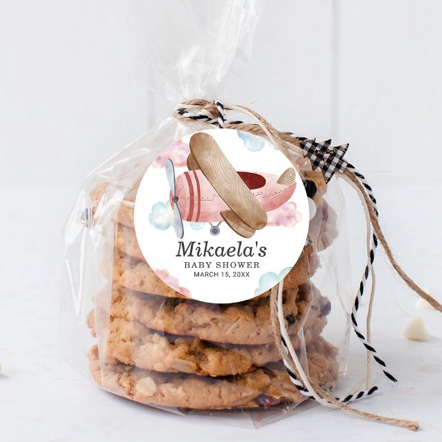 Pegatina Redonda Agradecimiento para Baby Shower de Avión Antiguo R (Subido por el creador)