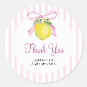 Pegatina Redonda Agradecimiento para Baby Shower de Coquette Limón