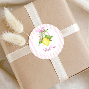 Pegatina Redonda Agradecimiento para Baby Shower de Coquette Limón