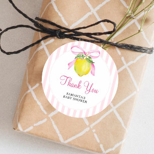 Pegatina Redonda Agradecimiento para Baby Shower de Coquette Limón 